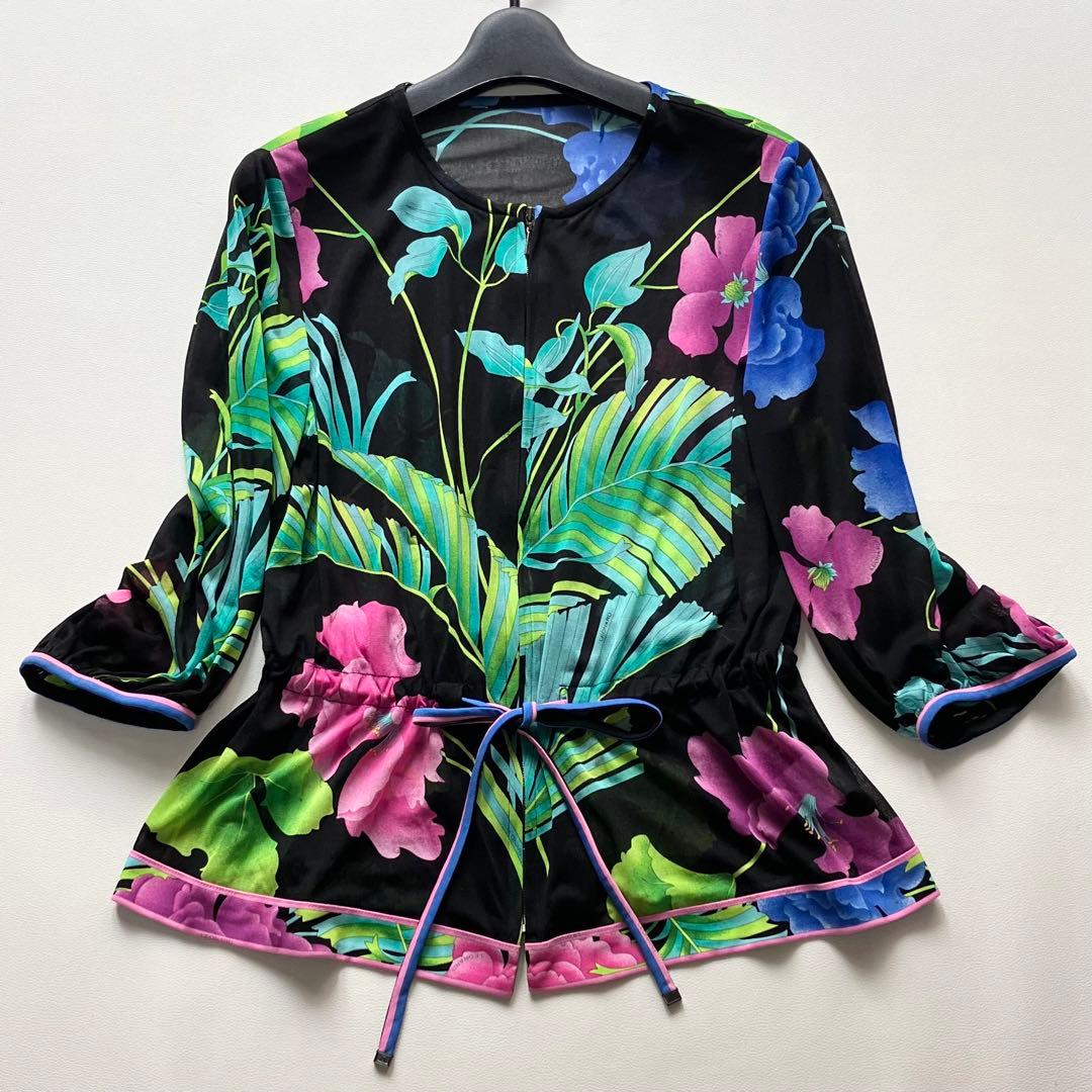 レオナール人気カンカンシースルー花柄カーディガン 長袖