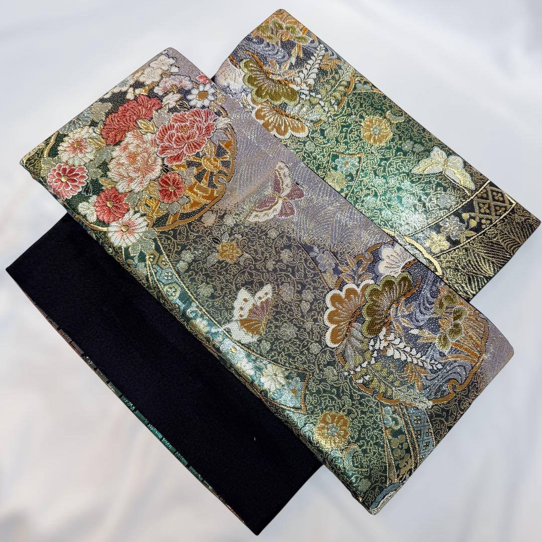 一体型 ワンタッチ帯 作り帯 マジックテープ 唐織 豪華 袋帯 二重太鼓