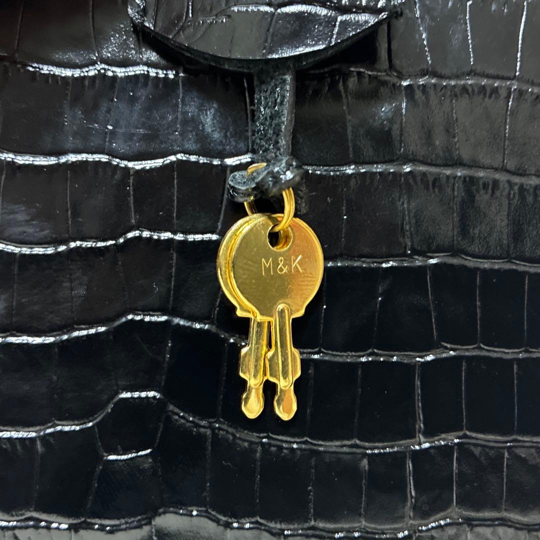 美品 M&K TOKYO クロコダイル シャイニング センター ハンドバッグ 黒