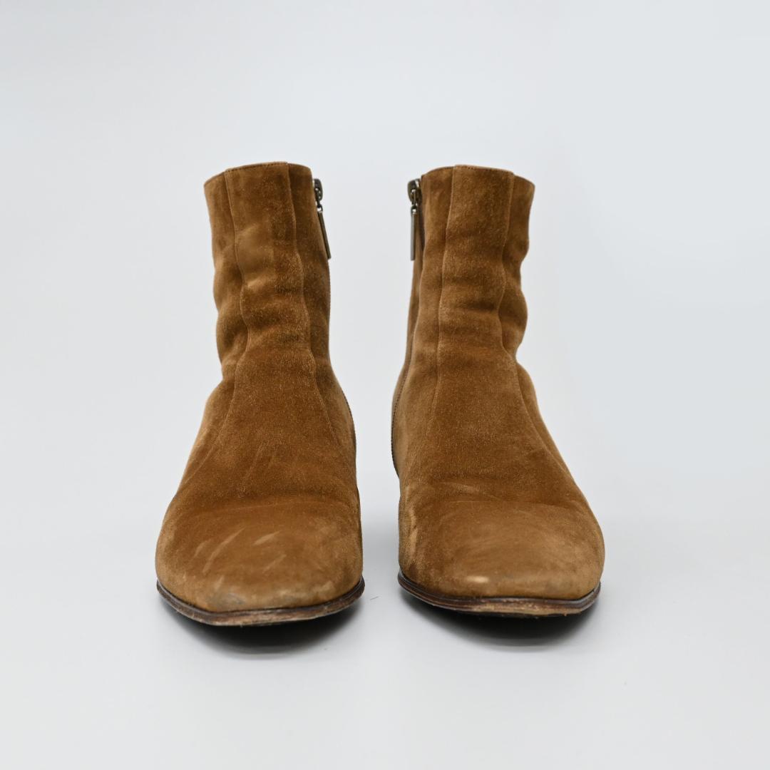 □ 48196☆年 サンローランパリ サイドジップヒールブーツ スエード*