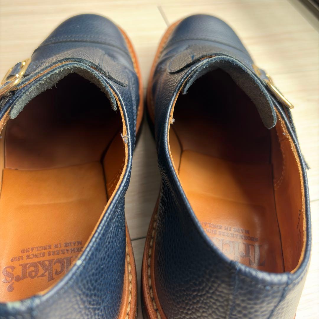 福井CLARK別注】トリッカーズ ダブルモンク UK8 ネイビー シボ革