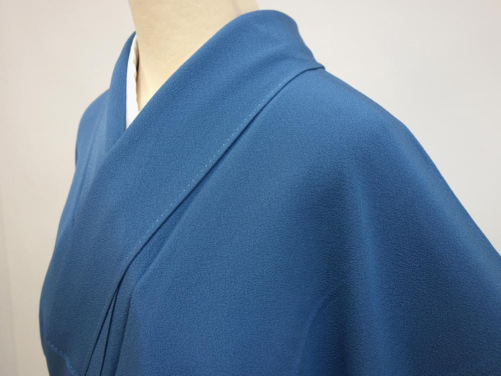 未使用美品 Lサイズ 色無地 堅牢染 一つ紋 ガード加工 青