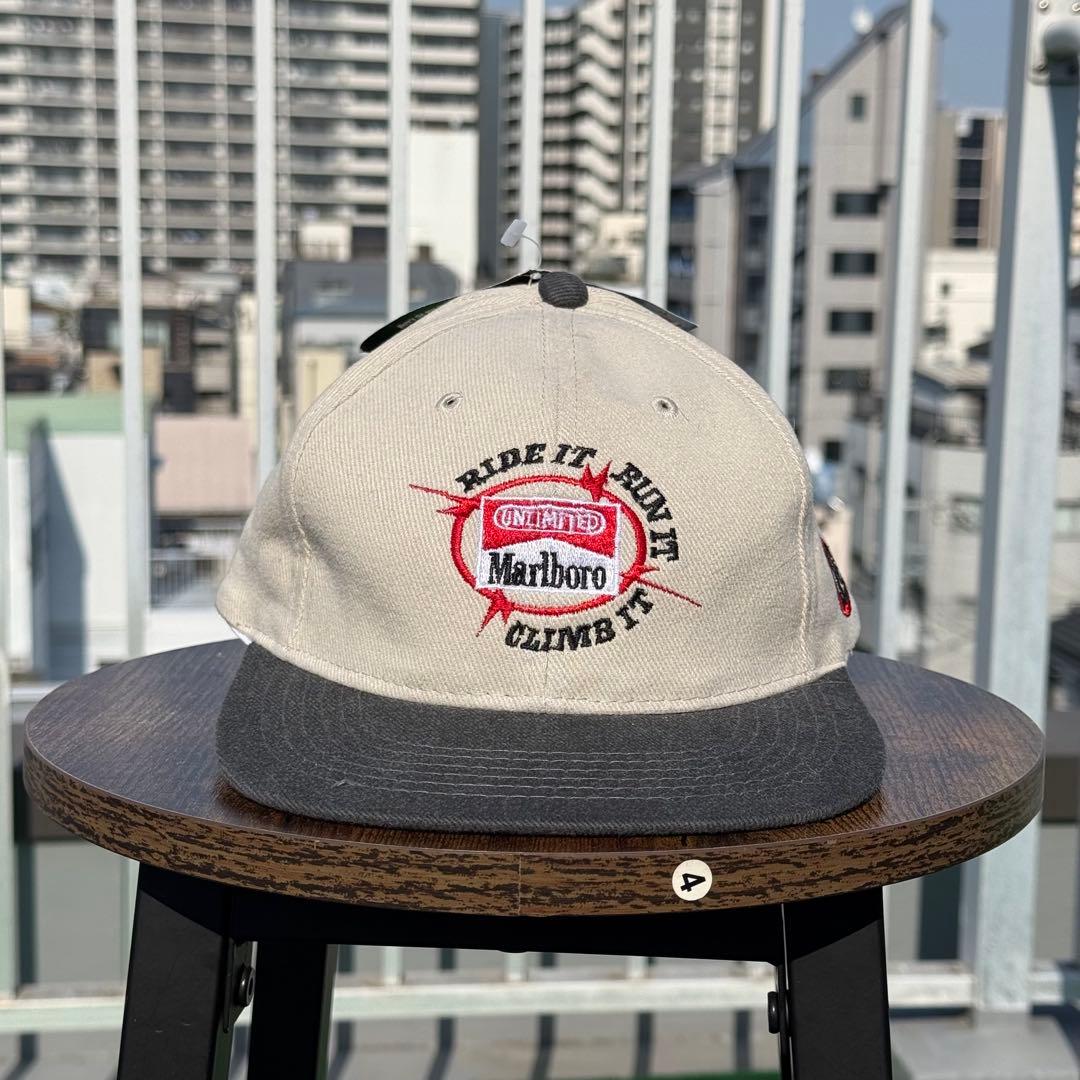 Marlboro 刺繍ロゴ キャップ ベージュ/グレー　90s Pit Crew Racing Hat- Distressed Black Snapback – Angry Minnow