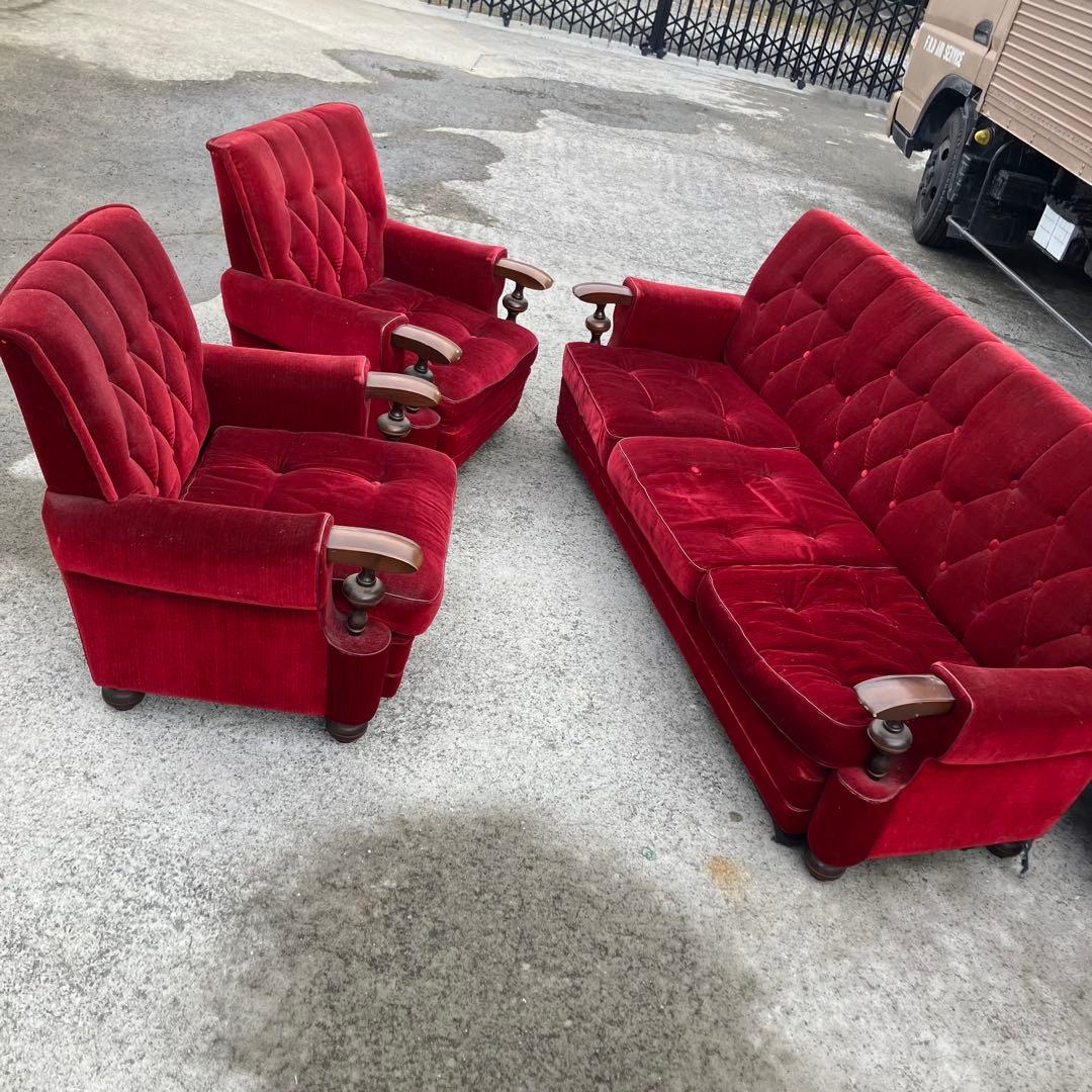 ① 昭和レトロ 古家具 一人掛けベロアソファー アームチェア