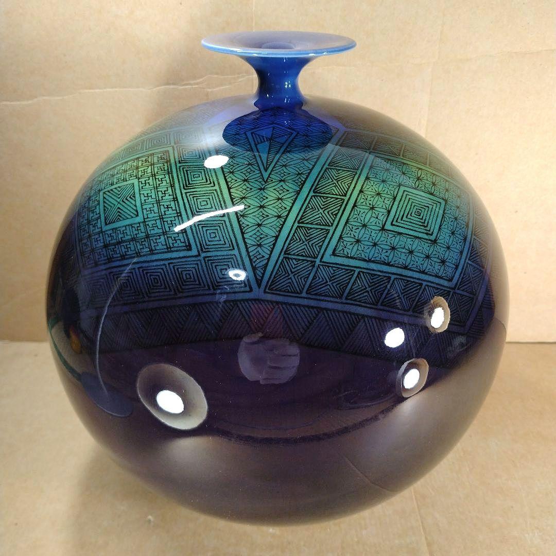 本物保証】三代徳田八十吉 碧明釉小紋壷 共箱 高さ27㎝超 人間国宝