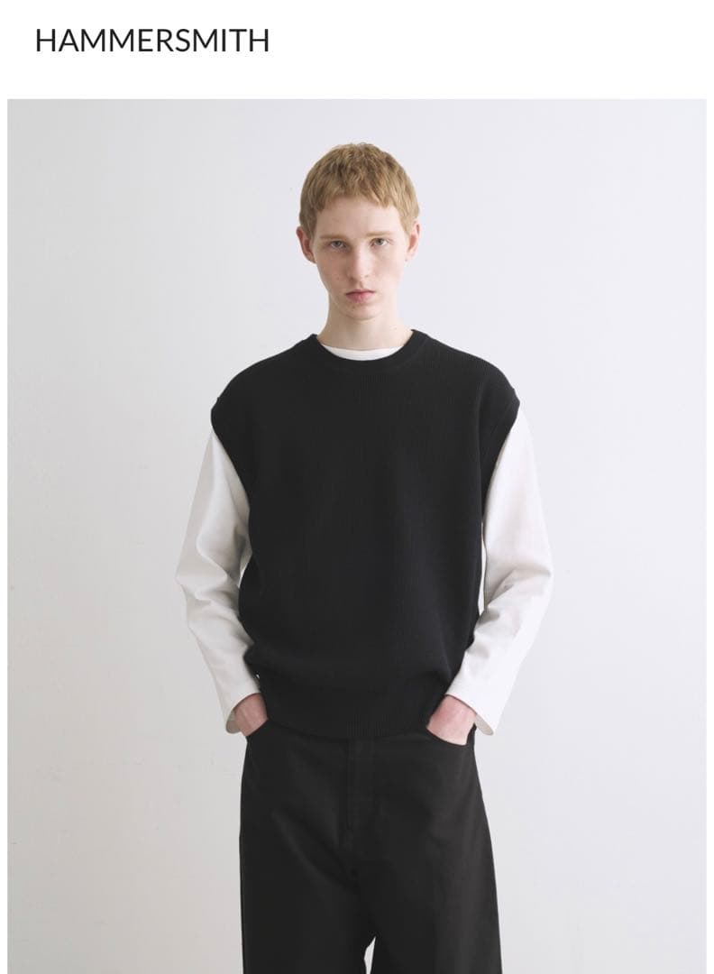 Traditional Weatherwear ノースリーブニットベスト M 黒 Traditional Weatherwear｜C/N 鹿の子 ソリッド＆ボーダー Vネック