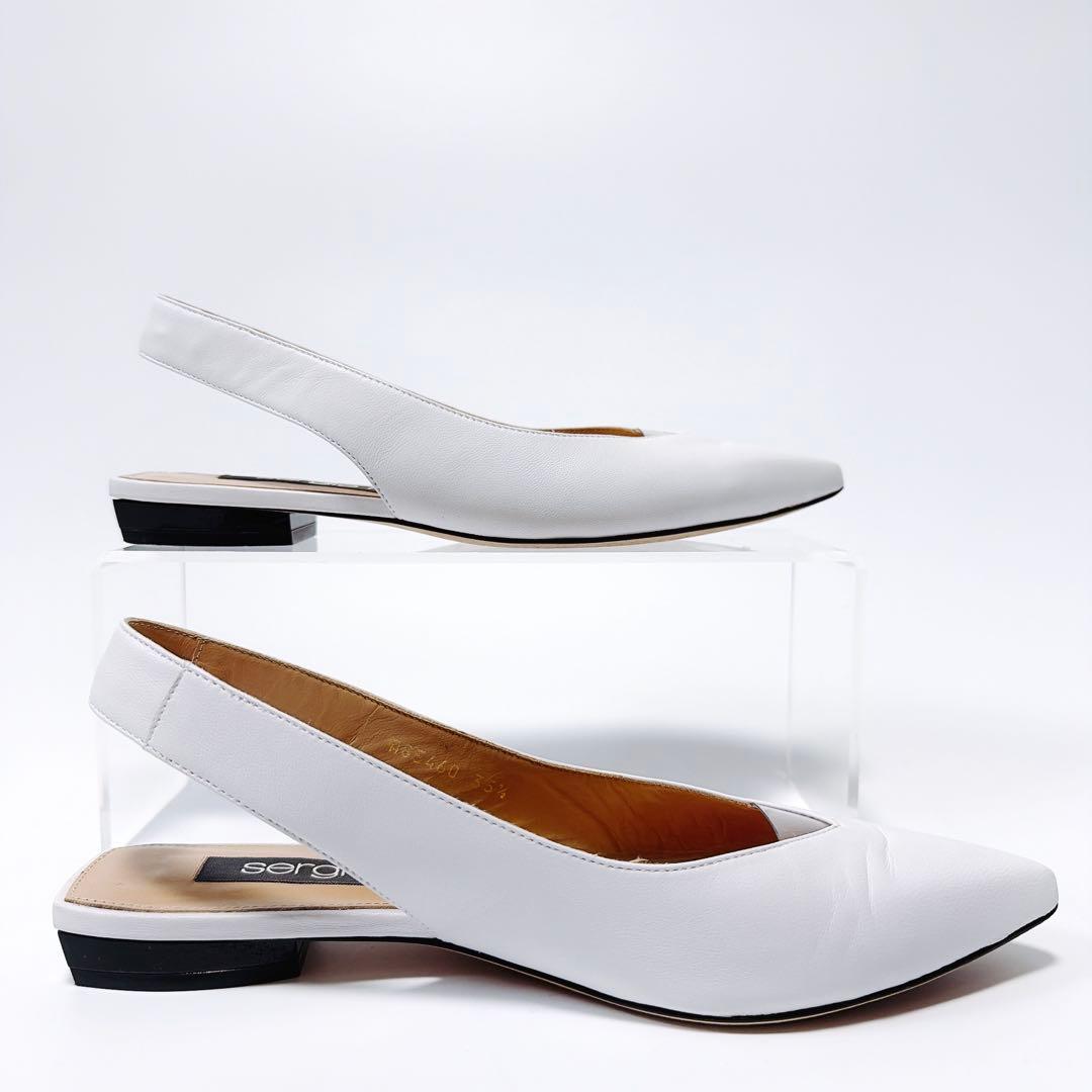 《美品》セルジオロッシ フラットパンプス ストラップ ホワイト 35.5