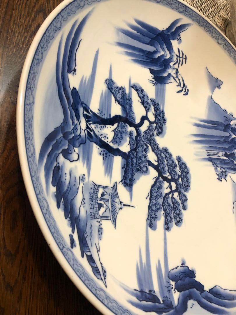 有田焼 峯山作 染付山水紋 飾り絵皿 大皿 径46cm - メルカリ