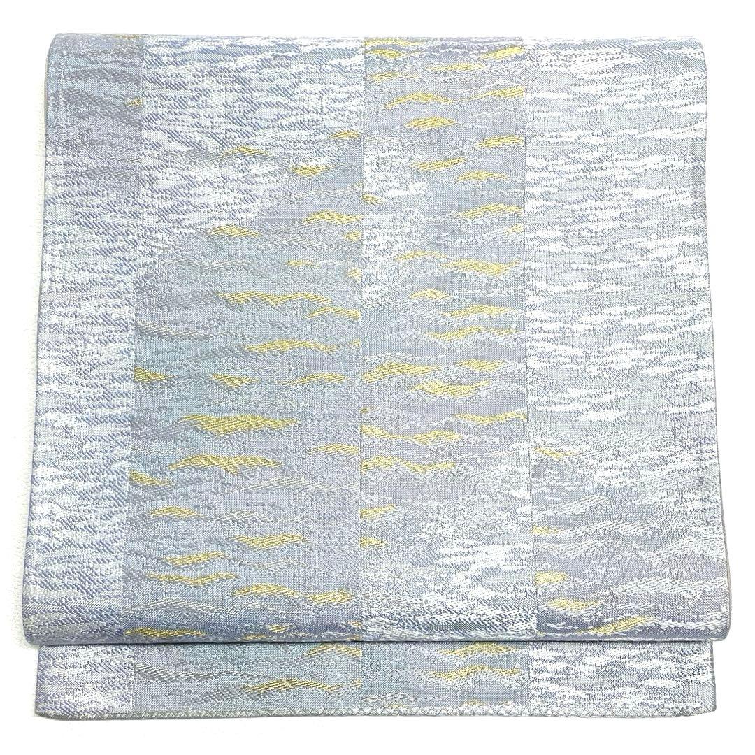 V1310 ●高級 正絹 六通 袋帯 袋帯 振袖用 仕立て上り 正絹 六通 金 桜と流水 芯なし 435cm : 京の