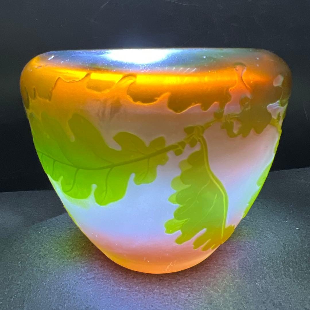 エミール・ガレ 第二期工房酸化腐食彫花入 木箱 幅約14