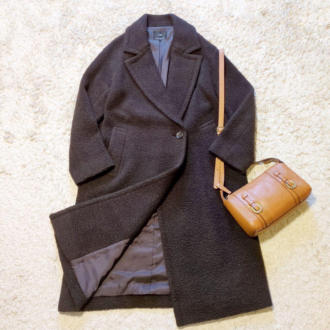 美品 6.7万 23区 ウール混 ボアジャージードロップショルダーコート 38