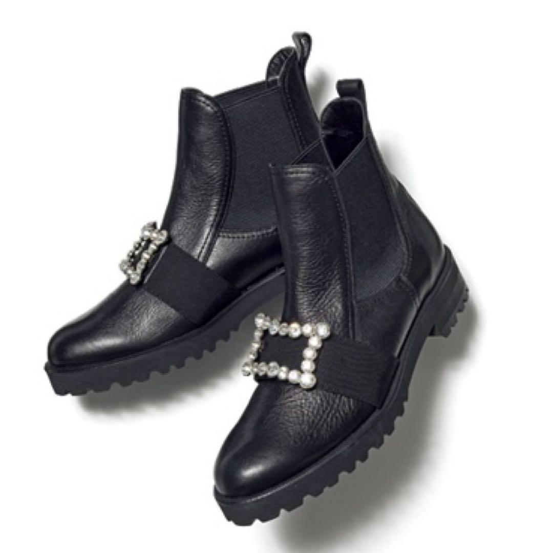 美品 DIANA ビジューショートブーツ サイドゴア 黒 24cm 軽量 artemis by DIANA（アルテミス by ダイアナ） ブーツ 「片足300g」超