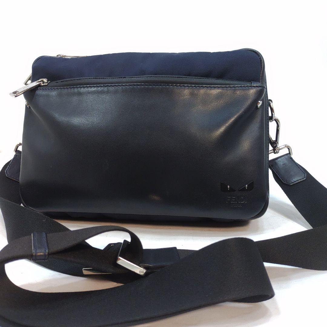 フェンディ モンスター カメラバッグ ショルダーバッグ レザー×ナイロン 紺×黒 フェンディ モンスター カメラバッグ ショルダーバッグ レザー