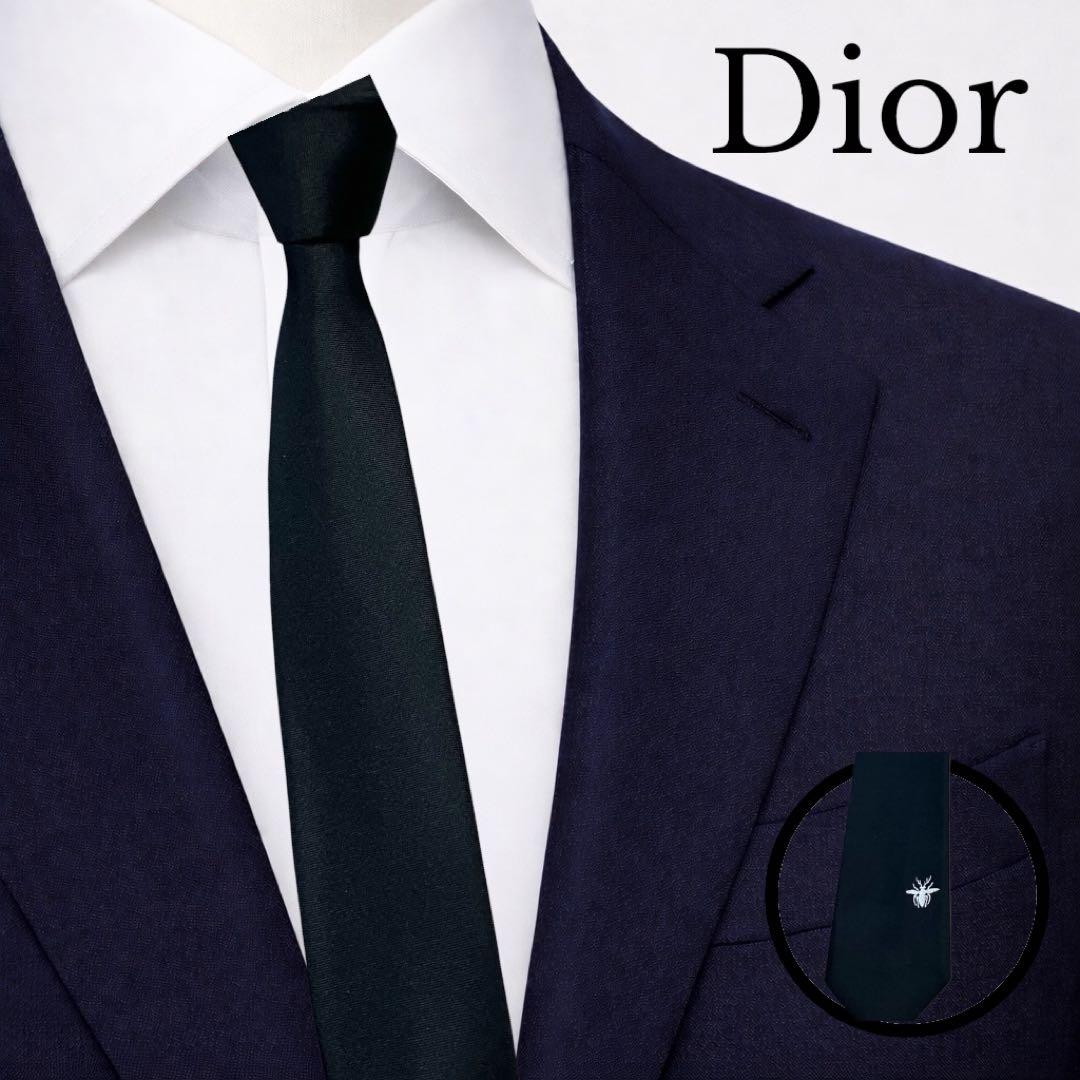 Dior ディオールオム ネクタイ bee ソリッド ナロータイ 黒 - メルカリ