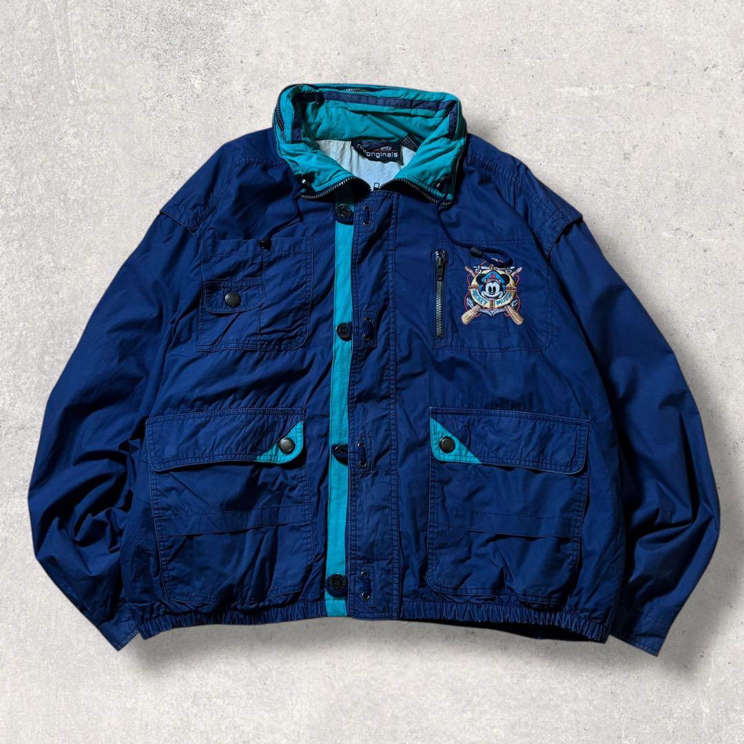 90s Disneyナイロンジャケット紺ネイビーミッキーマウス刺繍パッカブル古着 90s Disneyナイロンジャケット紺ネイビーミッキーマウス刺繍パッカブル