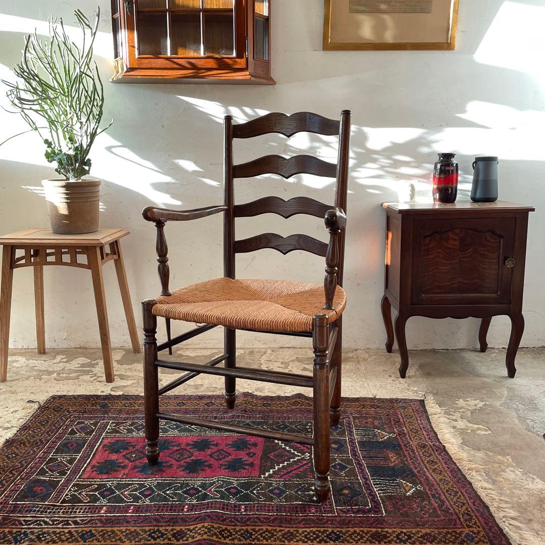 ビンテージ ダイニングアーム藁チェア no1 - メルカリ