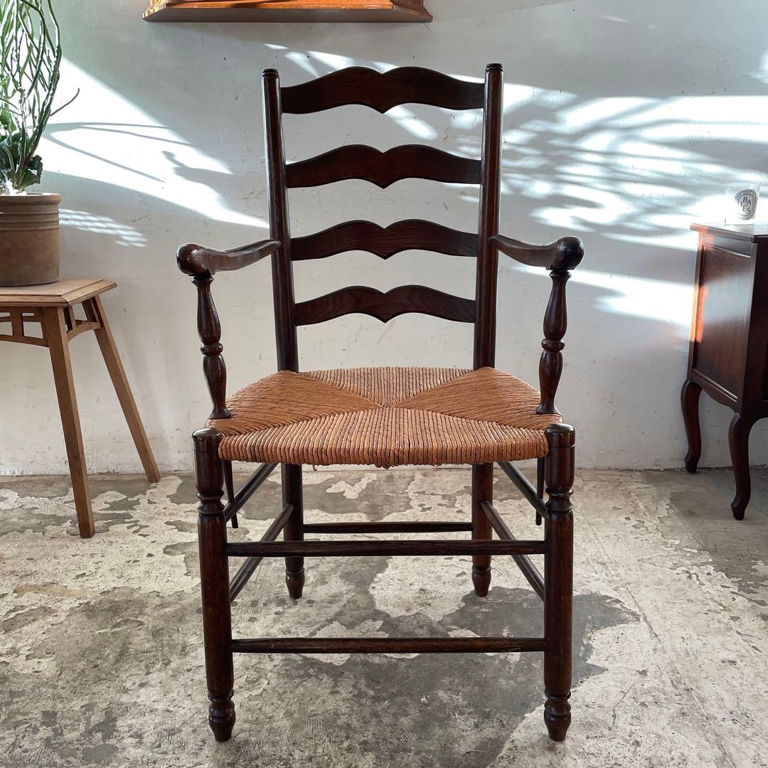 ビンテージ ダイニングアーム藁チェア no1 - メルカリ