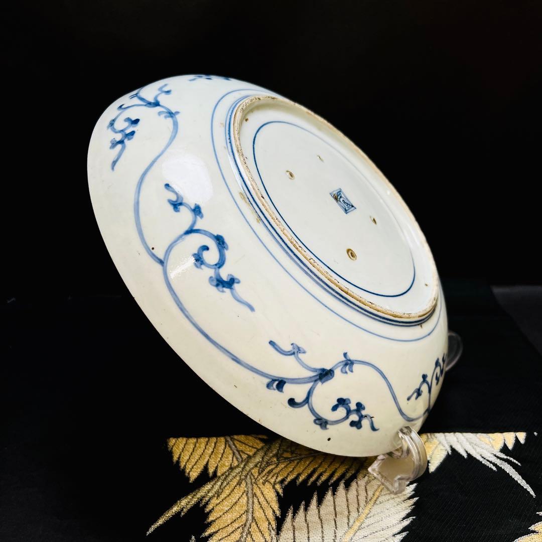 希少 古伊万里 柿右衛門 藍柿 渦福角福 染付松竹梅唐草紋様 大皿 鑑賞