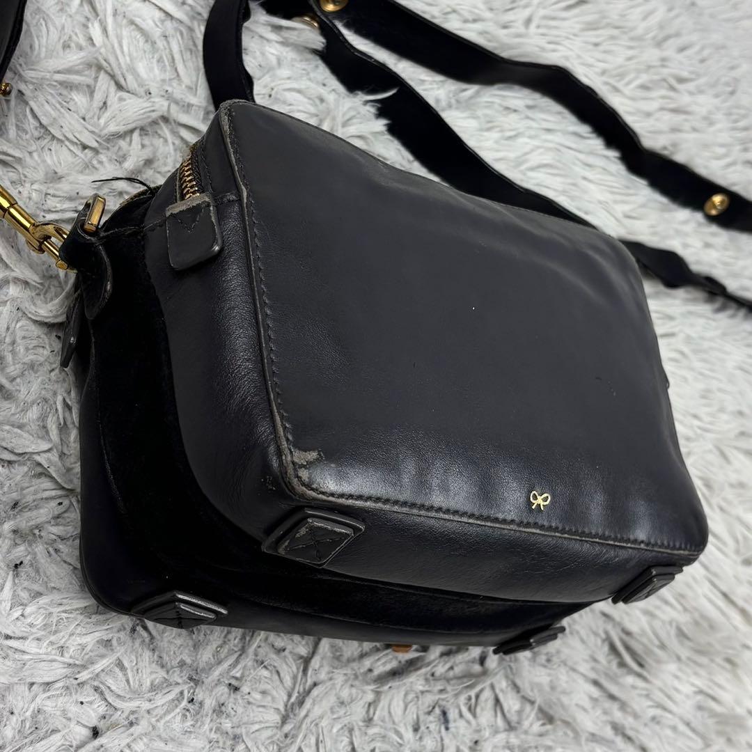 希少 アニヤハインドマーチ レザー ショルダーバッグ 2way 斜め掛け 黒