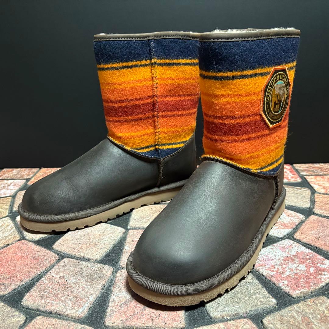 【試着のみ】アグ　× ペンドルトン　コラボ 本革　ウール　ワッペン　24.0cm