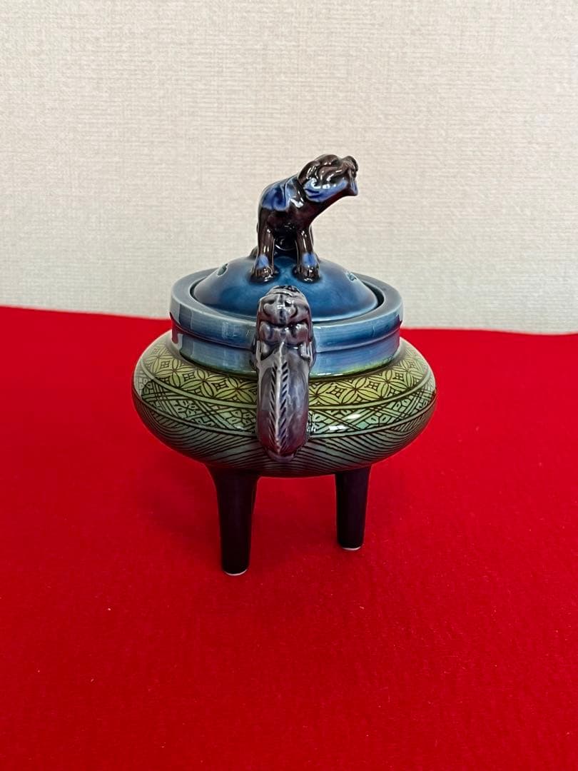 人間国宝 柳雨軒 三代 徳田八十吉(正彦銘) 彩釉 小紋香炉 管理T149