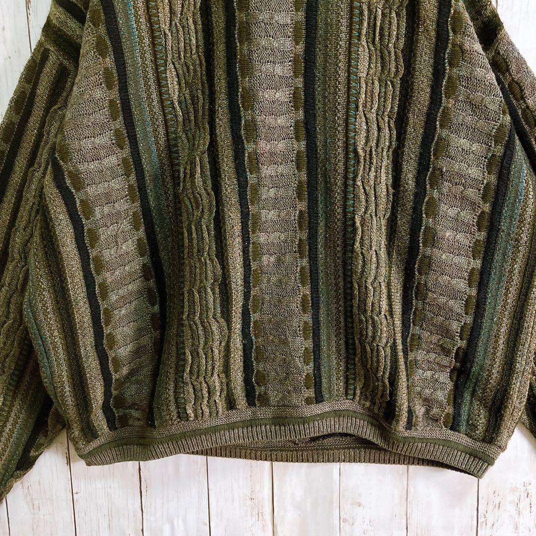 LAVANE USA製 アクリル 立体 総柄 3D デザインニット グリーン系