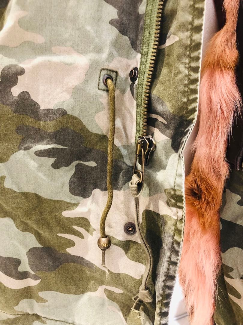 Mr&Mrs ITALY ミリタリーコート 迷彩柄 コーラルピンクファー フード
