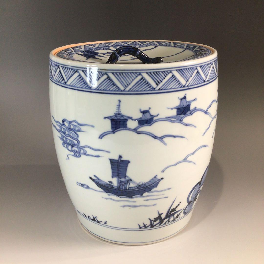 P625 水指 『膳所焼』『淡海ぜぜ 陽炎園造』『染付雲堂文』 共箱