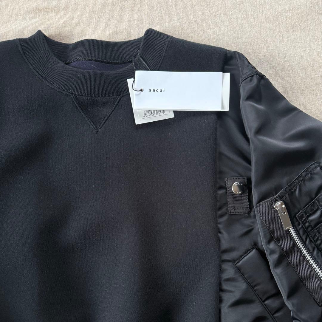 黒2新品 sacai レディース スポンジ スウェット ドッキング MA-1