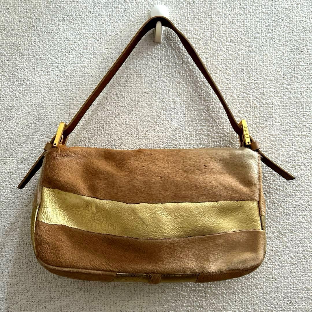 希少✨ FENDI フェンディ バゲット ハンドバッグ ハラコ×ゴールド