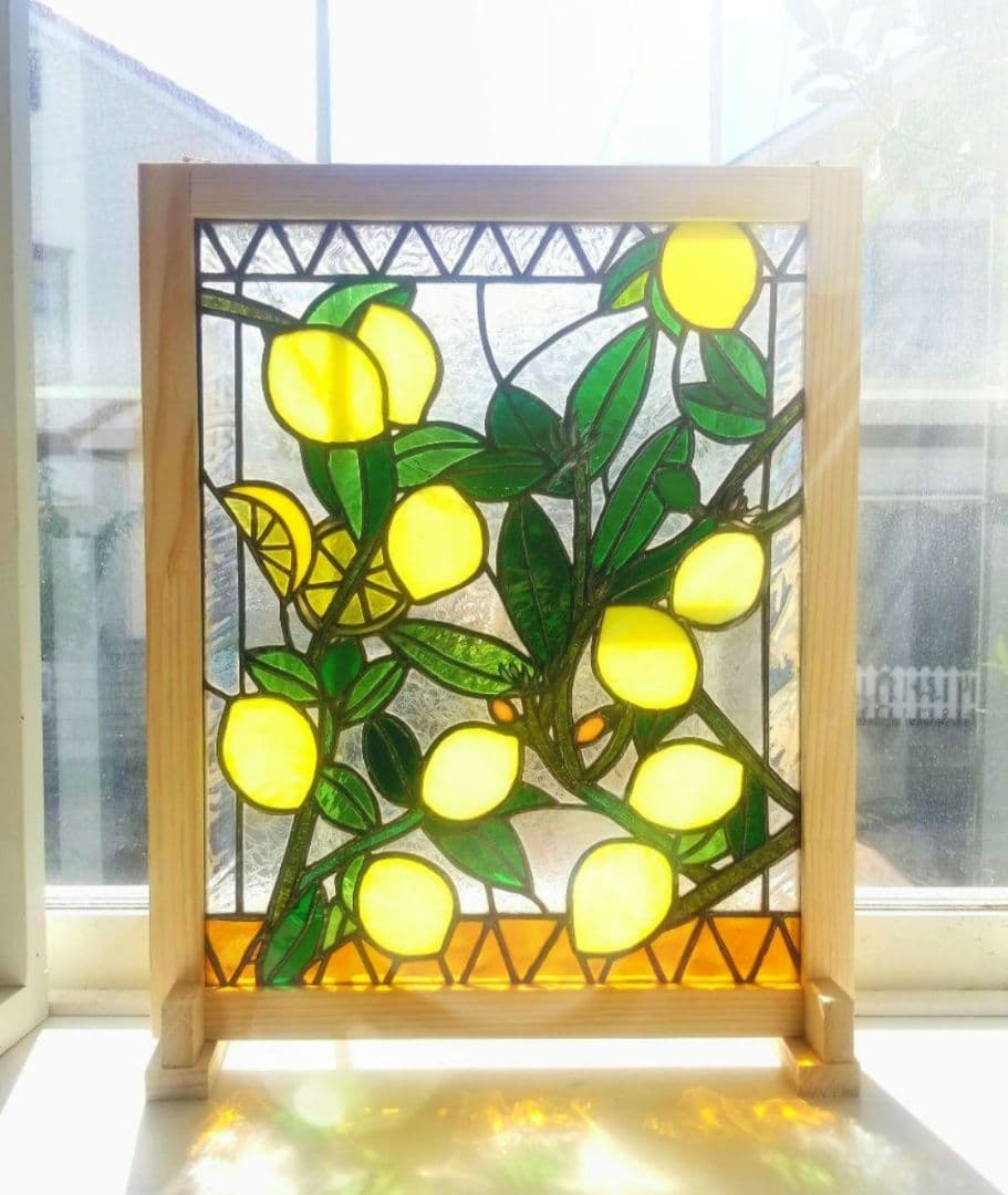るるる　ステンドグラス　レモンモチーフのパネル(徳大サイズ) 現品限り ステンドグラス レモンモチーフのパネル(スタンド付) その他