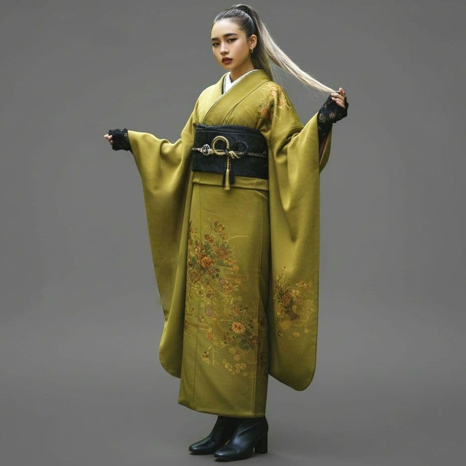 希少！振袖フルセット(7点)・成人式・スワトウ刺繍・色無地振袖