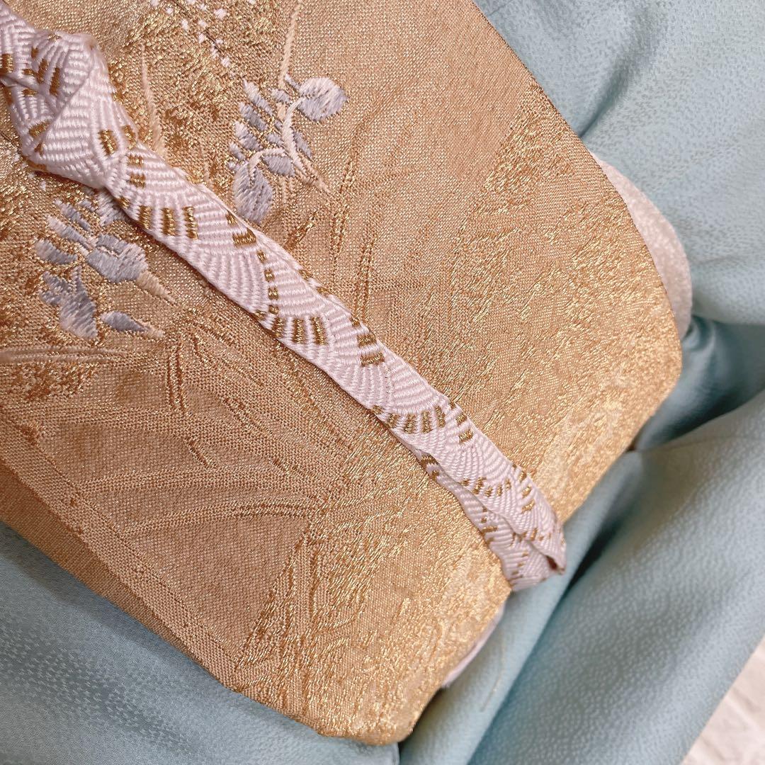 色無地 フルセット 唐草地紋 水色 シンプル 礼装 カジュアル 着物 I9