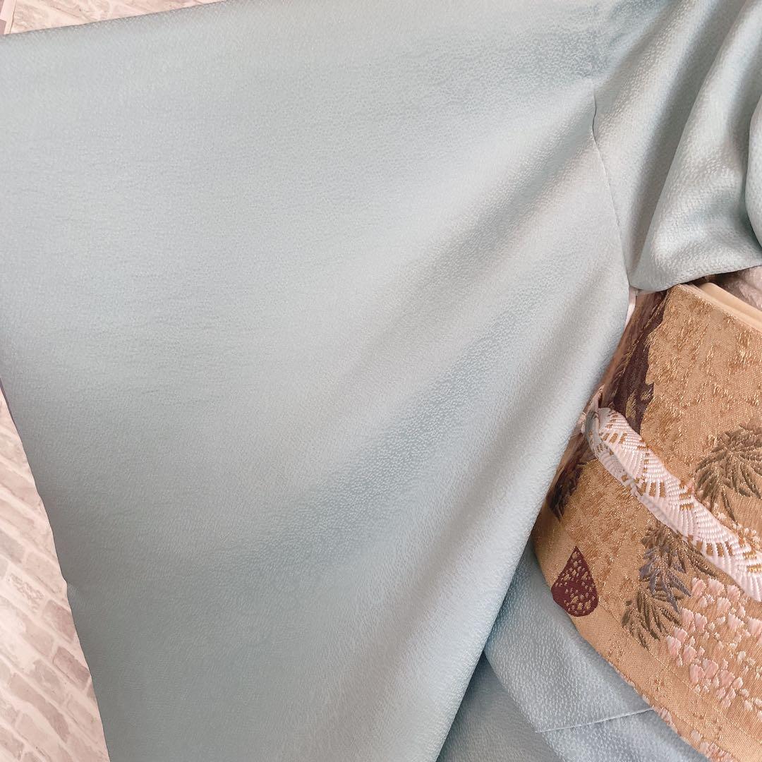 色無地 フルセット 唐草地紋 水色 シンプル 礼装 カジュアル 着物 I9