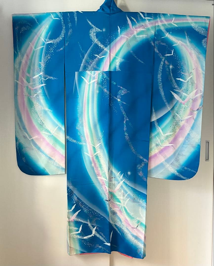 振袖一式セット 振袖/長襦袢/袋帯/他… 着丈160㎝以上 袖丈109㎝ ブルー