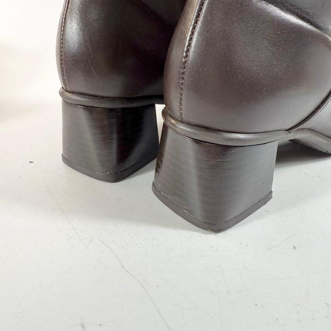 美品】Gabor ガボール ロングブーツ 本革サイドジップ スクエアトゥ 茶