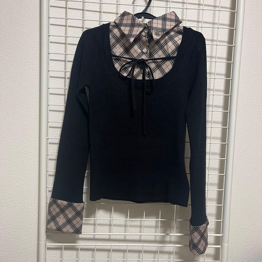 ミシェルマカロン ✦ チェックシャツレイヤード風ニットトップス