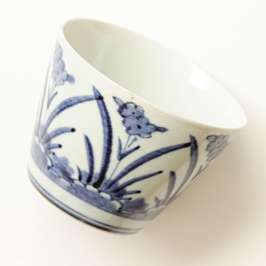 古伊万里 伊万里 江戸 中期 花文様 菖蒲 水仙 大きな!! 蕎麦猪口 染付