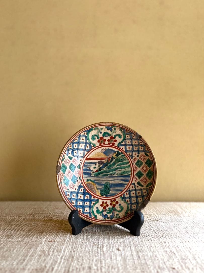 古九谷焼【骨董品/幕末】希少 色絵 山水花紋 深皿 深鉢 青九谷 古美術 古九谷焼【骨董品/幕末】希少 色絵 山水花紋 深皿 深鉢 青九谷 古