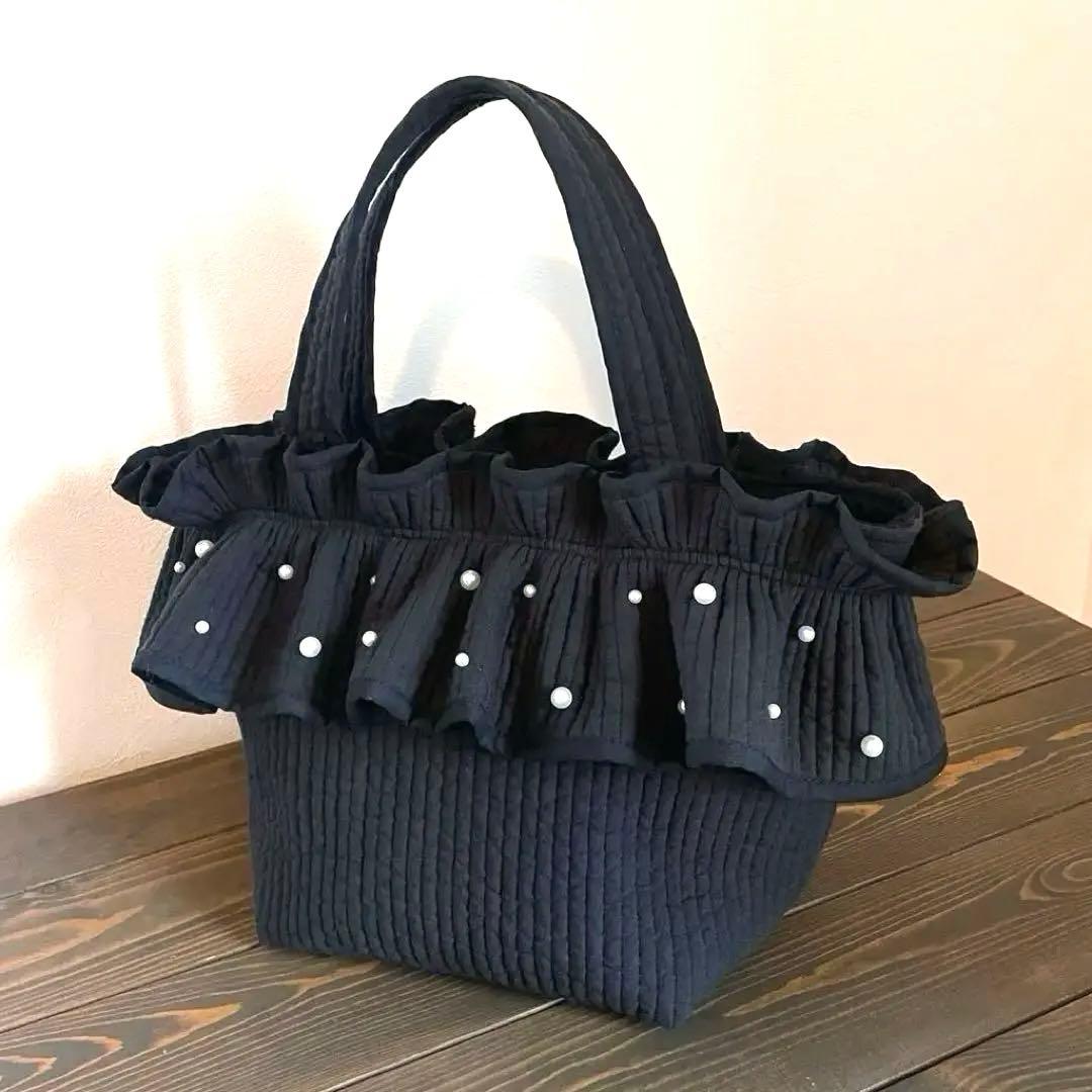 ギャザーフリル ヌビバッグ トートバッグ ブラック パール - メルカリ