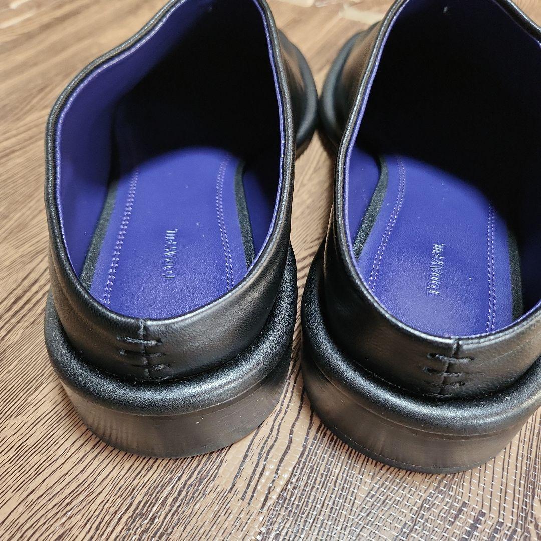新品未使用 TODAYFUL スライドレザーシューズ スリッポン 黒×ブルー38