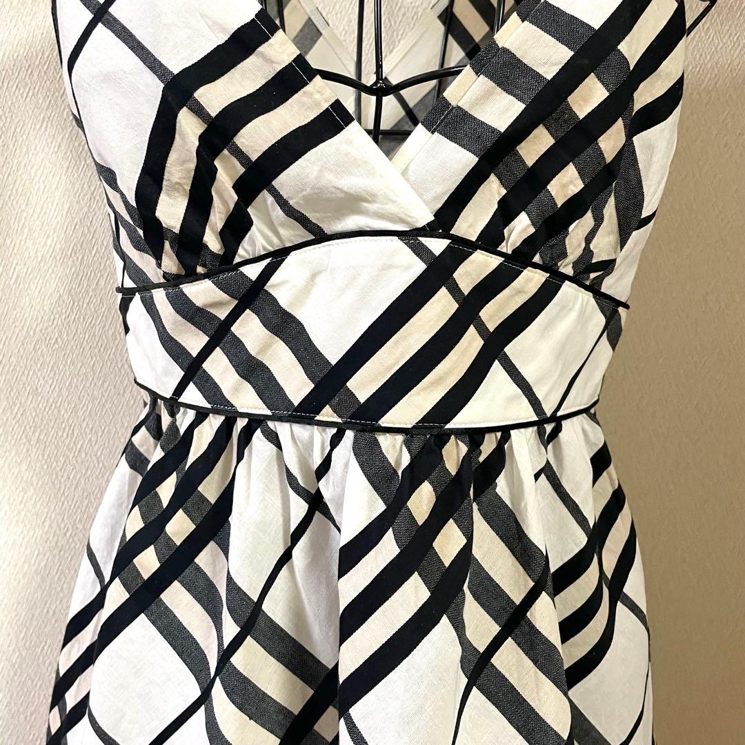 バーバリーブルーレーベル コットン リネン ワンピース Vネック ノバ