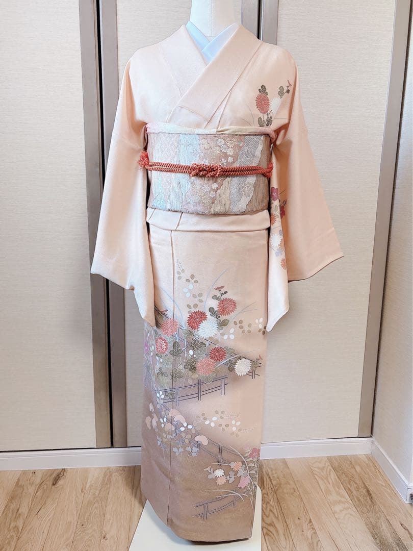 極美品 訪問着 フルセット 裄68 卒業式 入学式 M L 袋帯 ベージュ