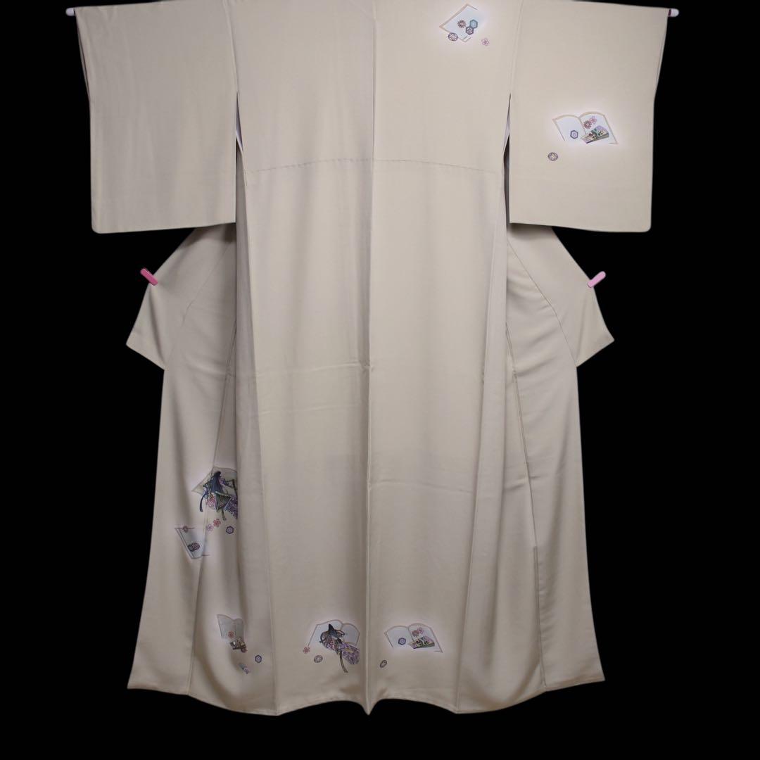 美品　読み本に十二単模様訪問着/裄69 スーパートールサイズ　ベージュ　d5