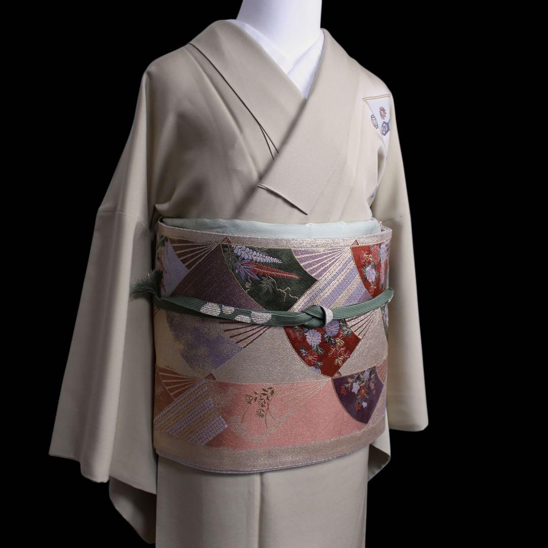 美品　読み本に十二単模様訪問着/裄69 スーパートールサイズ　ベージュ　d5