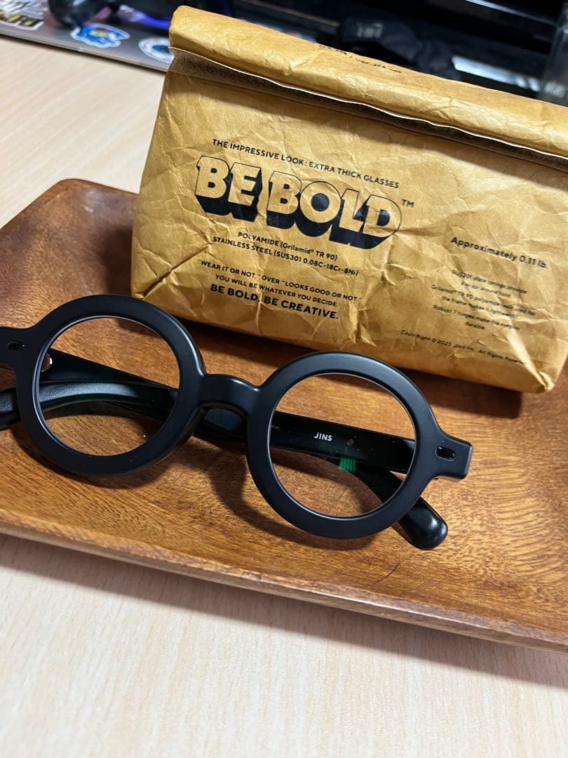【新品完売品】JINS BE BOLD　マットブラック　極太　ラウンド メガネ業界の常識をぶっ壊す！ JINS史上
