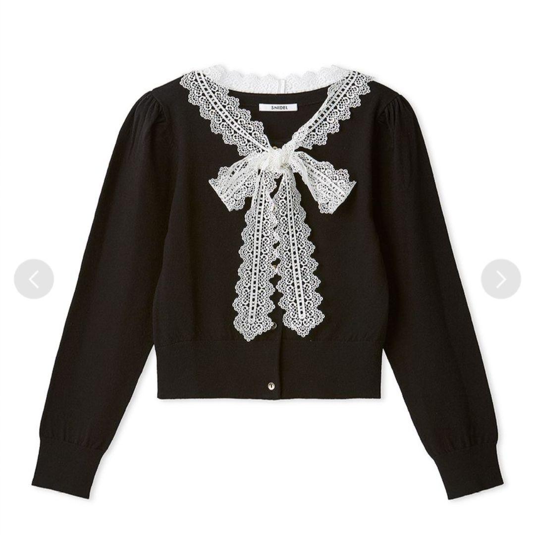 SNIDEL スナイデル レースボウタイカーディガン ブラック SNIDEL - レースボウタイカーディガン snidelの通販 by りお's shop