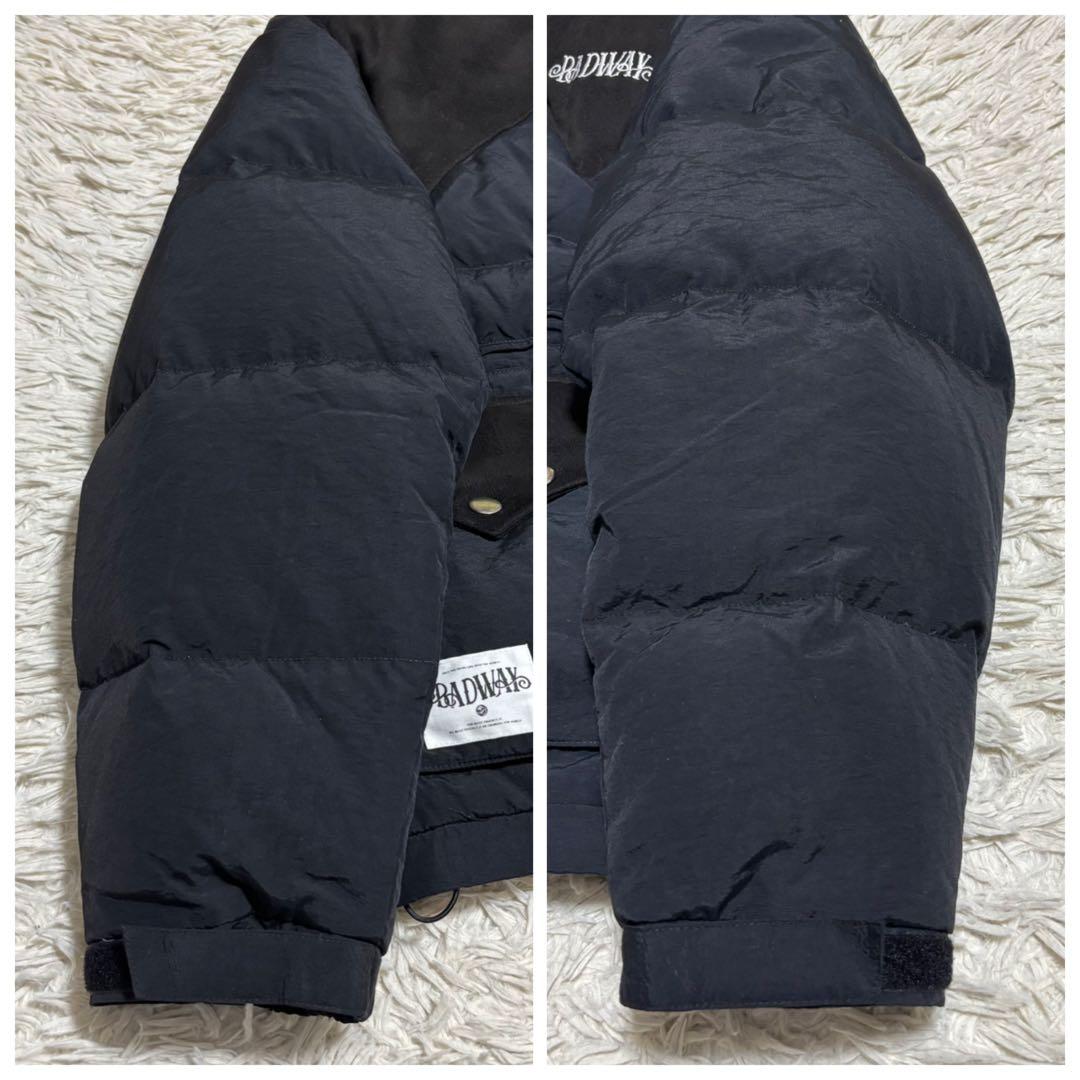 BADWAY スウェード生地 ダウンジャケット ブラック×ネイビー L - メルカリ