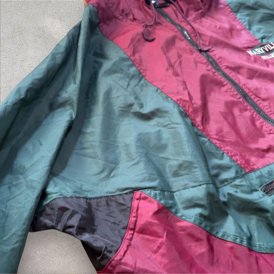 N71】90s JANSPORTナイロンアノラックパーカーバーガンディ×深緑