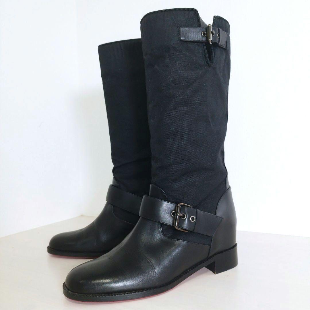 クリスチャン ルブタン ロング ブーツ エンジニア ベルト ブラック 36 大特価】ブラック ダブルベルト バックルベルト ストラップ ロング